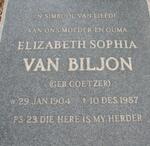 BILJON Elizabeth Sophia, van geb COETZER 1904-1987
