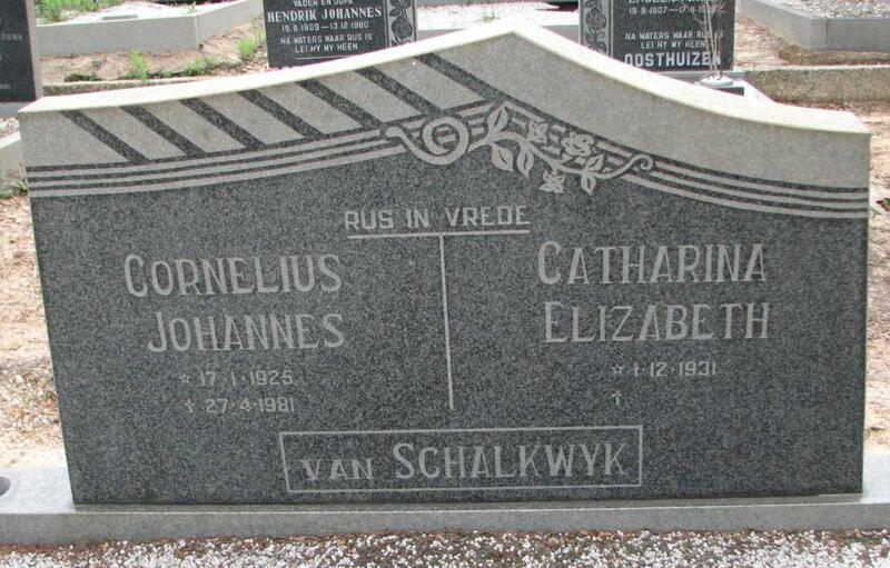 SCHALKWYK Cornelius Johannes, van 1925-1981 & Catharina Elizabeth 1931-