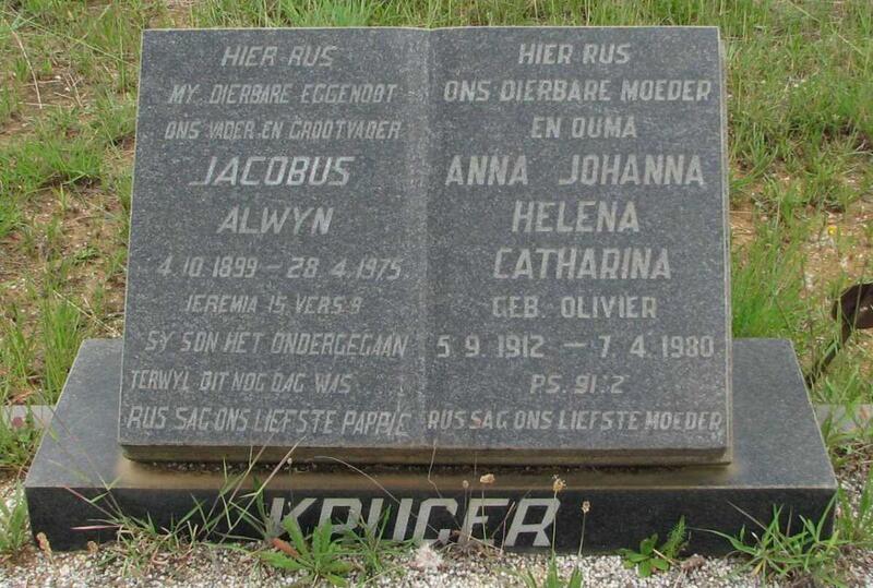 KRUGER Jacobus Alwyn 1899-1975 & Anna Johanna Helena Catharina OLIVIER 1912-1980