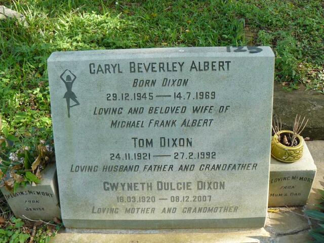 ALBERT Caryl Beverley nee DIXON 1945-1969 :: DIXON Tom 1921-1992 & Gwyneth Dulcie 1920-2007