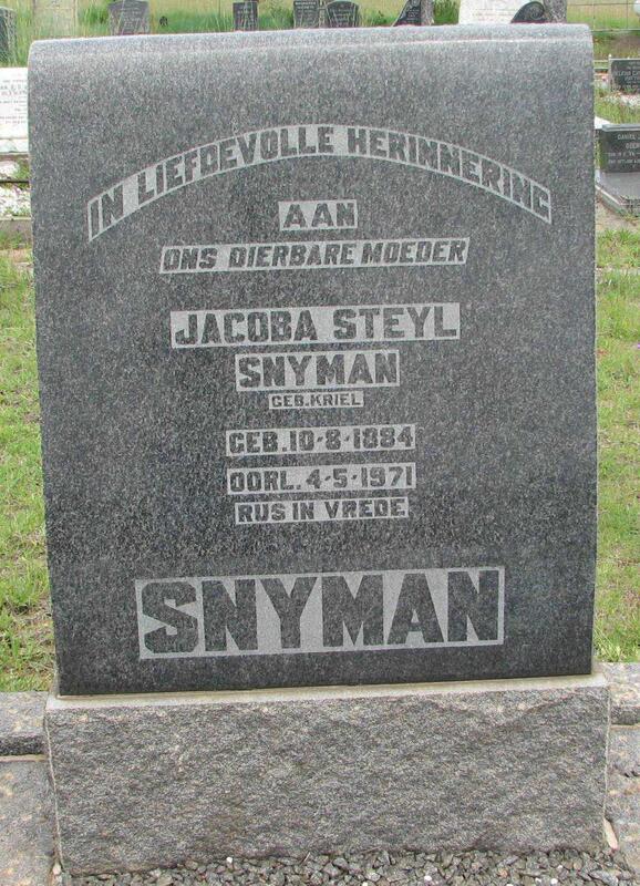 SNYMAN Jacoba Steyl nee KRIEL 1884-1971