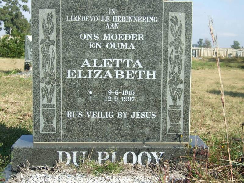 PLOOY Aletta Elizabeth, du 1915-1997