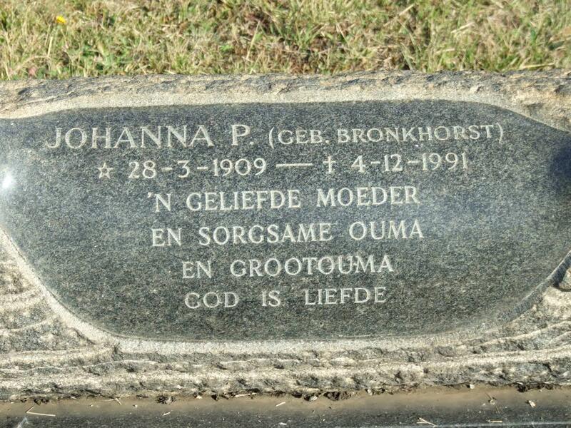 GROBLER Johanna P. nee BRONKHORST 1909-1991