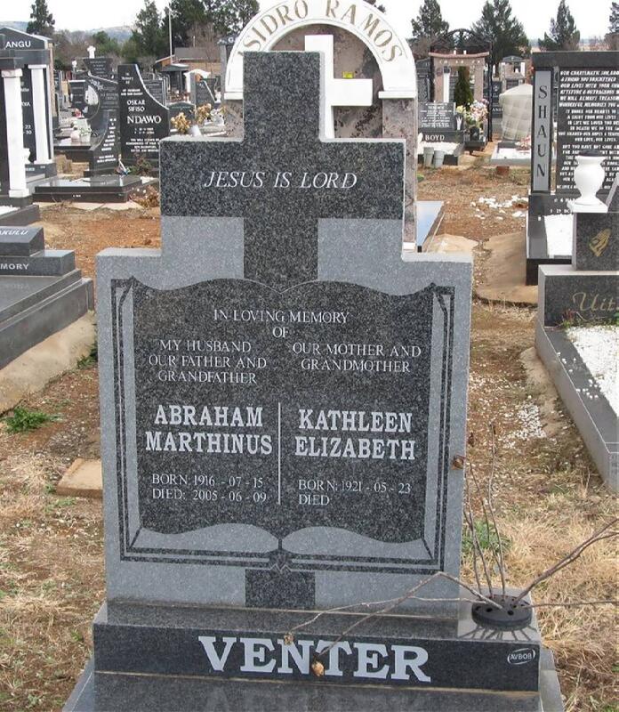 VENTER Abraham Marthinus 1916-2005 & Kathleen Elizabeth 1921-