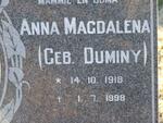 KEMP Anna Magdalena nee DUMINY 1918-1998