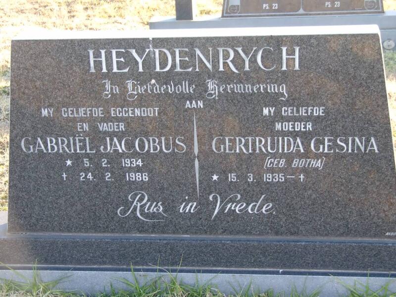 HEYDENRYCH Gabriël Jacobus 1934-1986 & Gertruida Gesina BOTHA 1935-