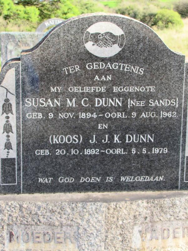 DUNN J.J.K. 1892-1979 & Susan M.C. SANDS 1894-1962