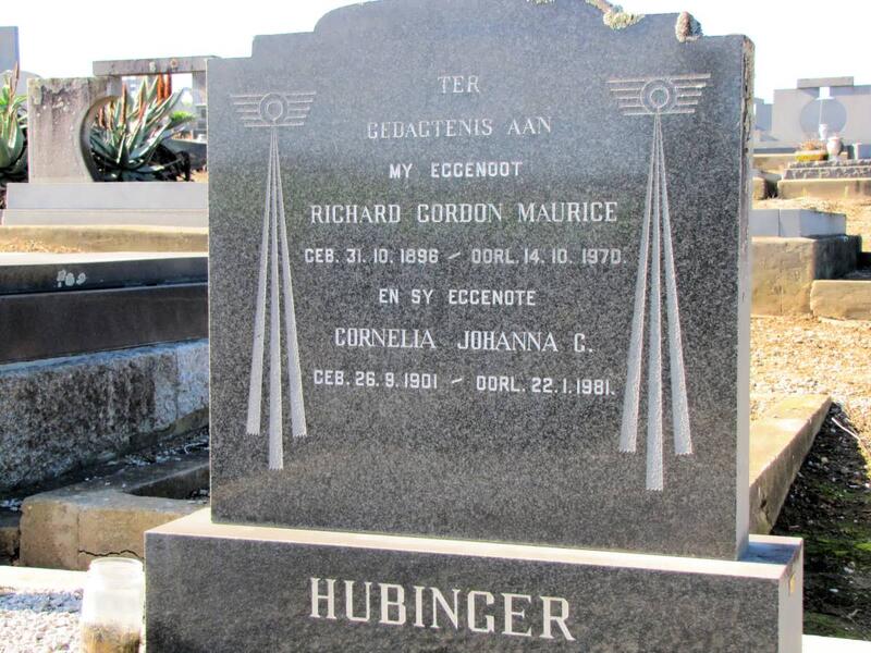 HUBINGER Richard Gordon Maurice 1896-1970 & Cornelia Johanna C. 1901-1981