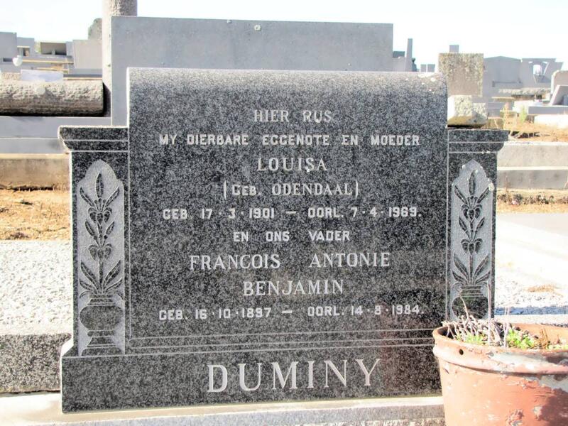 DUMINY Francois Antonie Benjamin 1897-1984 & Louisa ODENDAAL 1901-1969