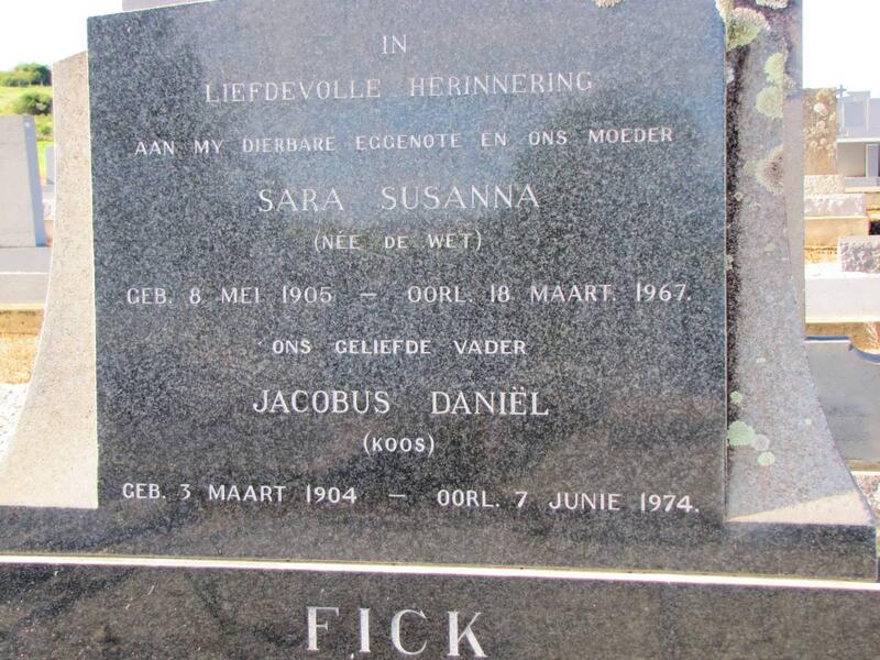 FICK Jacobus Daniel 1904-1974 & Sara  Susanna de WET 1905-1967