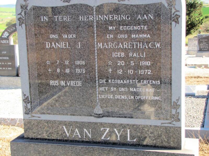 ZYL Daniel J., van 1906-1975 & Magraretha C.W. RALL 1910-1972