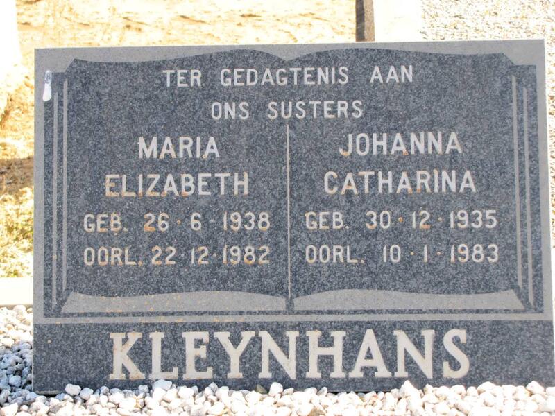 KLEYNHANS Maria Elizabeth 1938-1982 :: KLEYNHANS Johanna Catharina 1935-1983