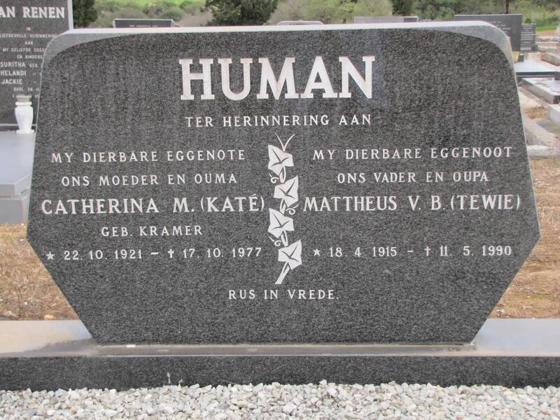 HUMAN Mattheus V.B. 1915-1990 & Catherina M. KRAMER 1921-1977
