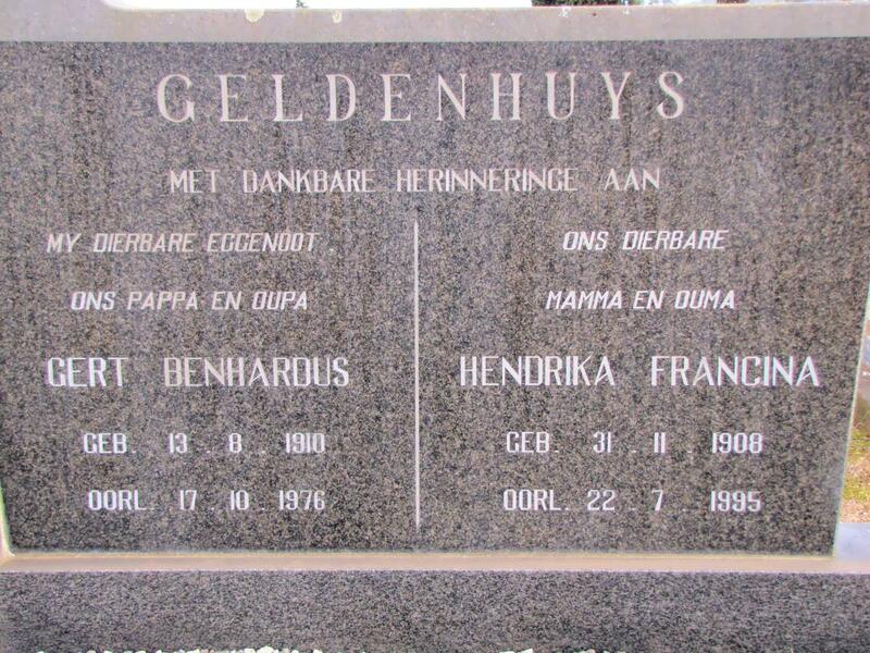GELDENHUYS Gert Bernardus 1910-1976 & Hendrika Francina 1908-1995