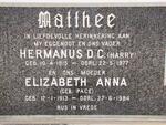 MATTHEE Hermanus D.C. 1915-1977 & Elizabeth Anna PACE 1913-1984