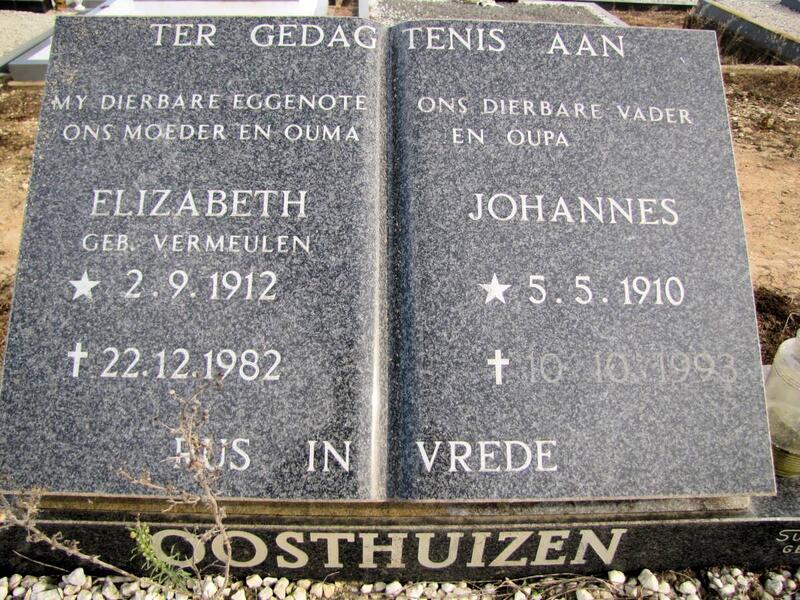 OOSTHUIZEN Johannes 1910-1993 & Elizabeth VERMEULEN 1912-1982