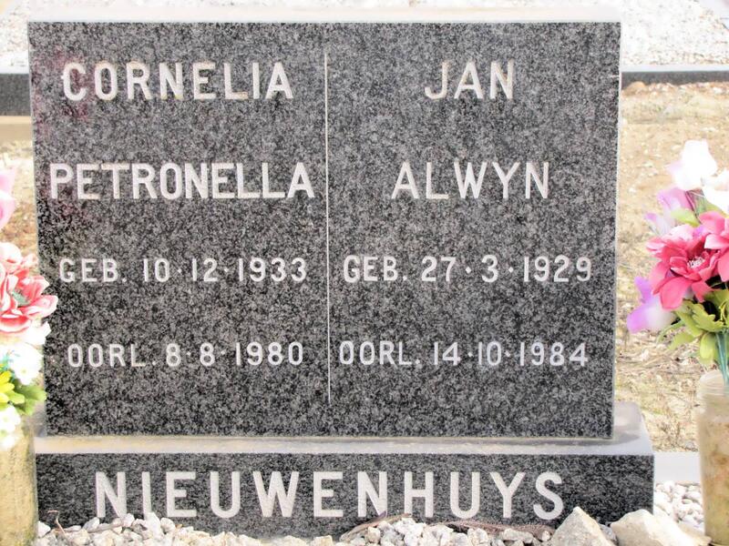 NIEUWENHUYS Jan Alwyn 1929-1984 & Cornelia Petronella 1933-1980