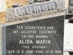 HUMAN Alida Maria nee OPPERMAN 1948-1981