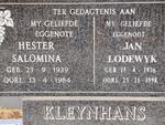 KLEYNHANS Jan Lodewyk 1936-1998 & Hester Salomina 1939-1984