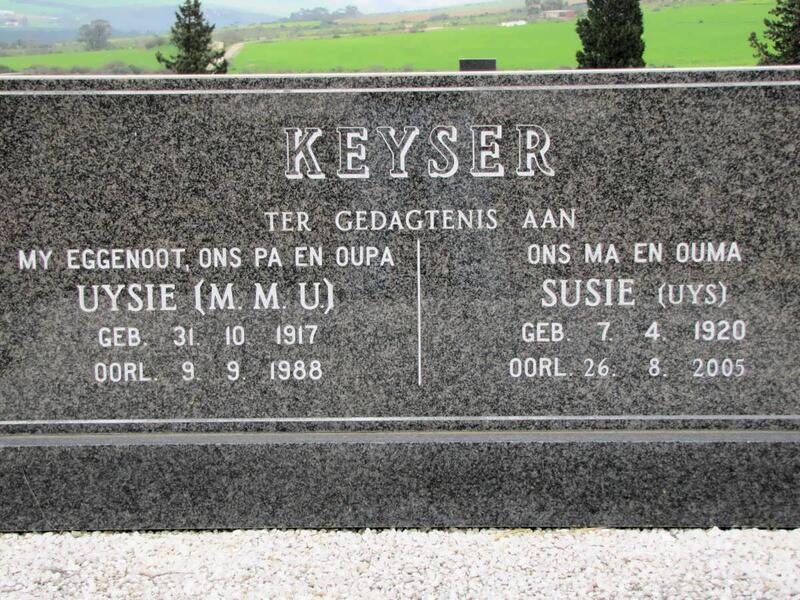 KEYSER M.M.U. 1917-1988 & Susie UYS 1920-2005