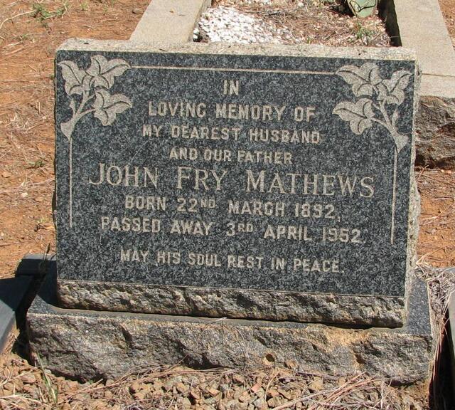 MATHEWS John Fry 1892-1952