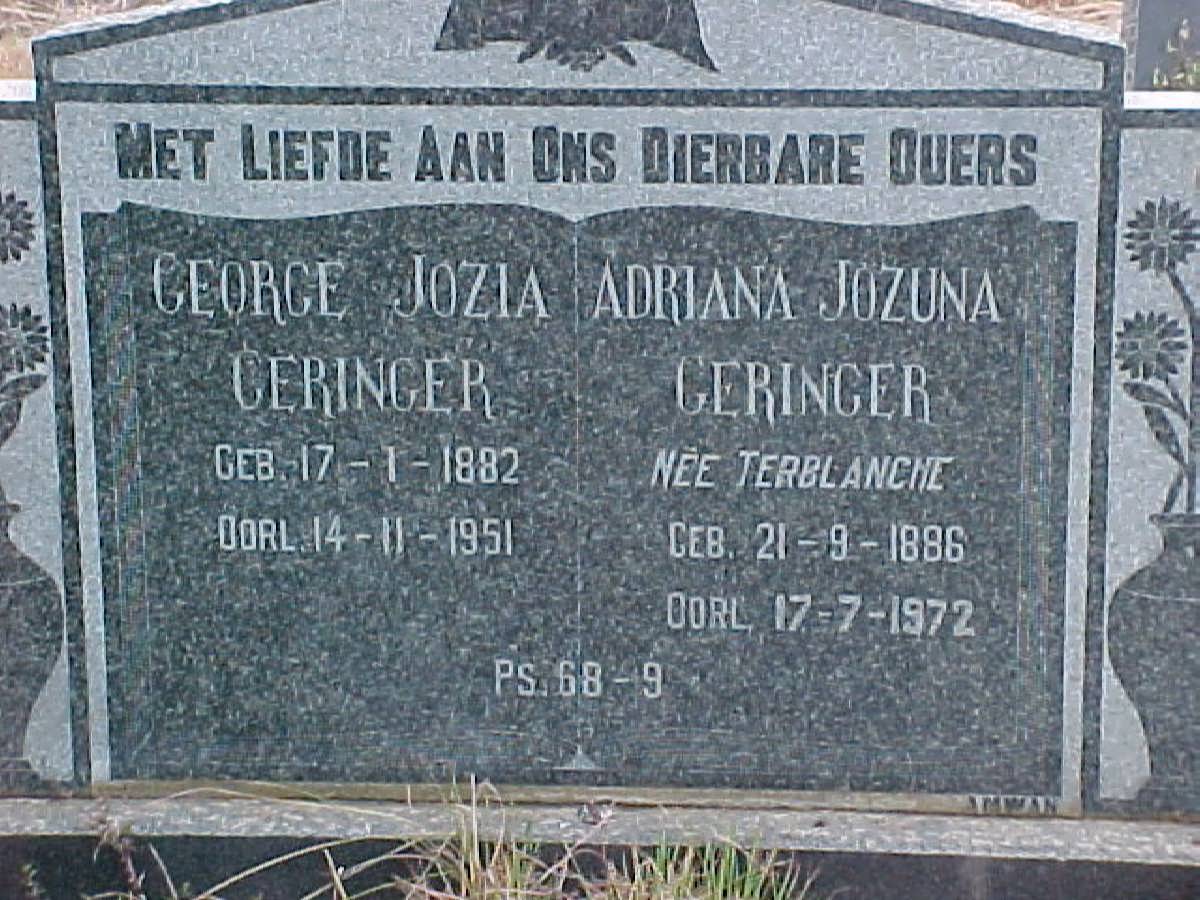 GERINGER George Jozia 1882-1951 & Adriana Jozuna TERBLANCHE 1886-1972