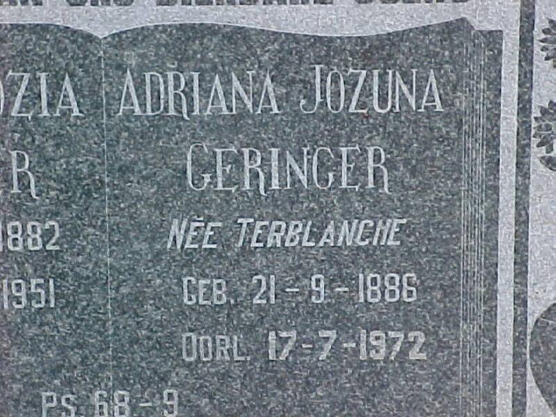 GERINGER Adriana Jozuna nee TERBLANCHE 1886-1972