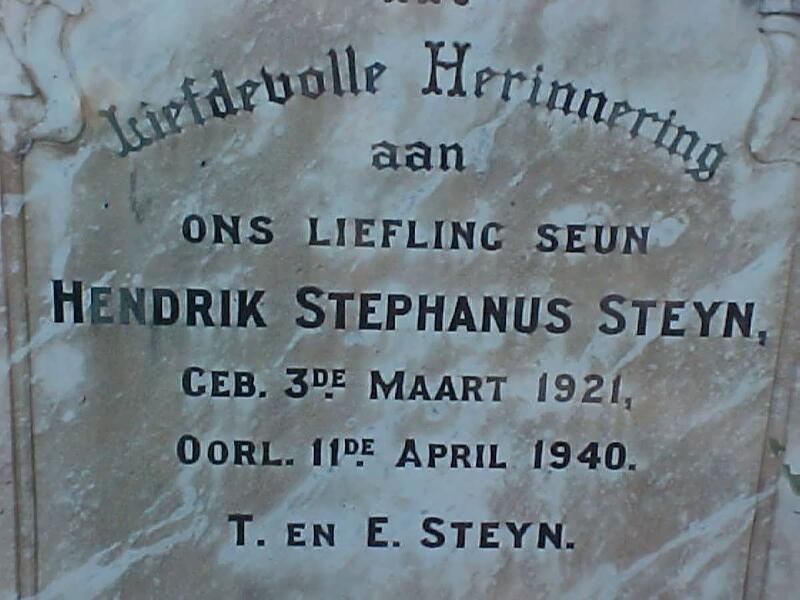STEYN Hendrik Stephanus 1921-1940