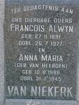 NIEKERK Francois Alwyn, van 1891-1977 & Anna Maria VAN HEERDEN 1896-1945