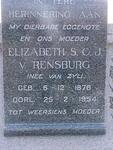 RENSBURG Elizabeth S.O., J. v. nee van ZYL 1876-1954