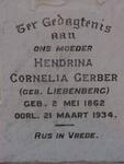 GERBER Hendrina Cornelia nee LIEBENBERG 1862-1934