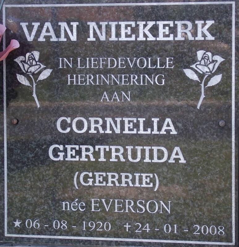 NIEKERK Cornelia Gertruida, van nee EVERSON 1920-2008
