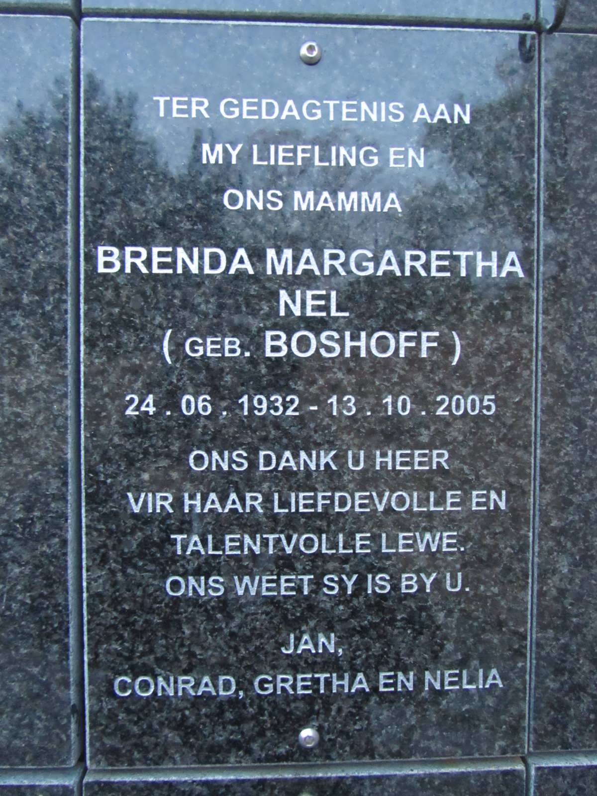 NEL Brenda Margaretha nee BOSHOFF 1932-2005