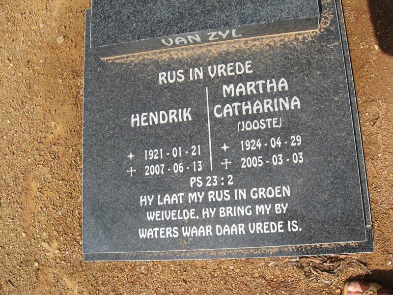 ZYL Hendrik, van 1921-2007 & Martha Catharina JOOSTE 1924-2005