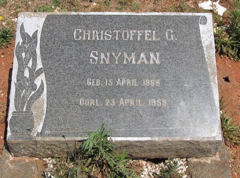 SNYMAN Christoffel G. 1866-1959