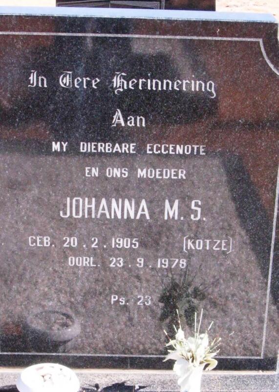AGENBAG Johanna M.S. nee KOTZE 1905-1978