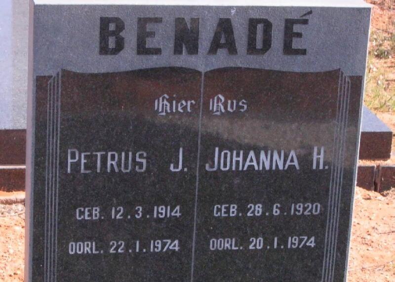 BENADE  Petrus J. 1914-1974 & Johanna H. 1920-1974