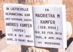 KAMFER Andries 1867-1940 & Magrietha M. ROUX 1874-1941