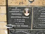 MERWE Fransina Jacomina Maria, van der 1956-2000