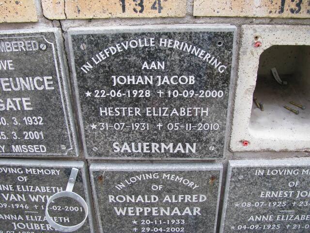 SAUERMAN Johan Jacob 1928-2000 & Hester Elizabeth 1931-2010