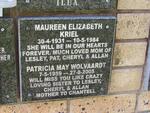 KRIEL Maureen Elizabeth 1931-1984 :: WOLVAARDT Patricia May 1959-2005