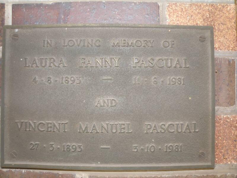 PASCUAL Vincent Manual 1893-1981 & Laura Fanny HULLEY 1893-1981