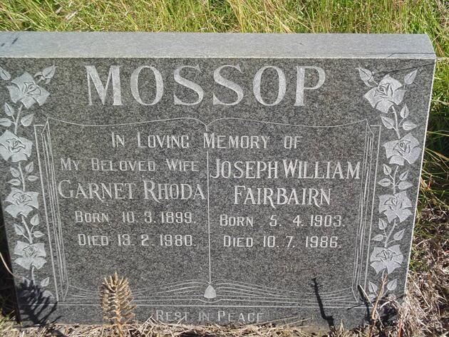 MOSSOP Joseph William Fairbairn 1903-1986 & Garnet Rhoda 1899-1980