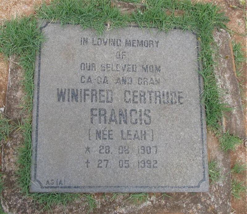 FRANCIS Winifred Gertrude nee LEAH 1907-1992