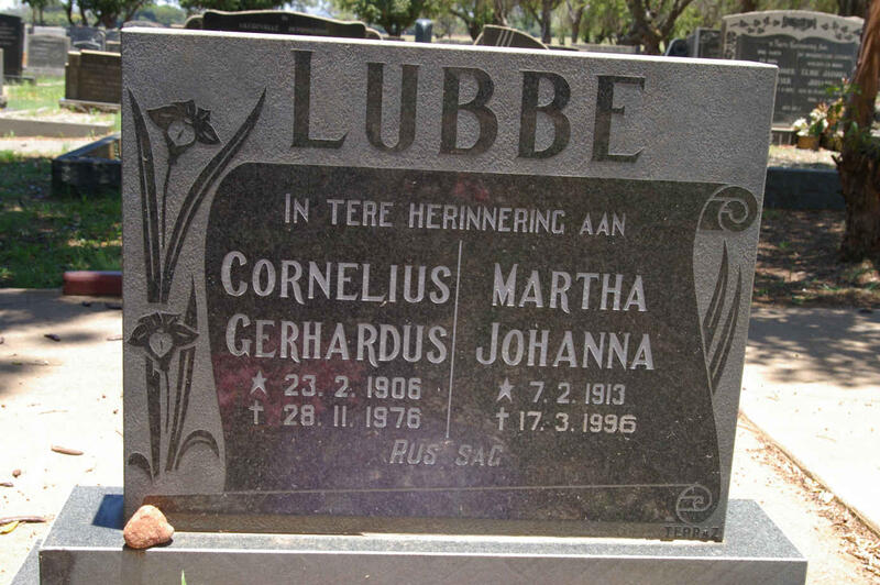 LUBBE Cornelius Gerhardus 1906-1976 & Martha Johanna 1913-1996