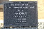 HICKMAN Alida Christina Wilhelmina nee VAN DEVENTER 1918-2006
