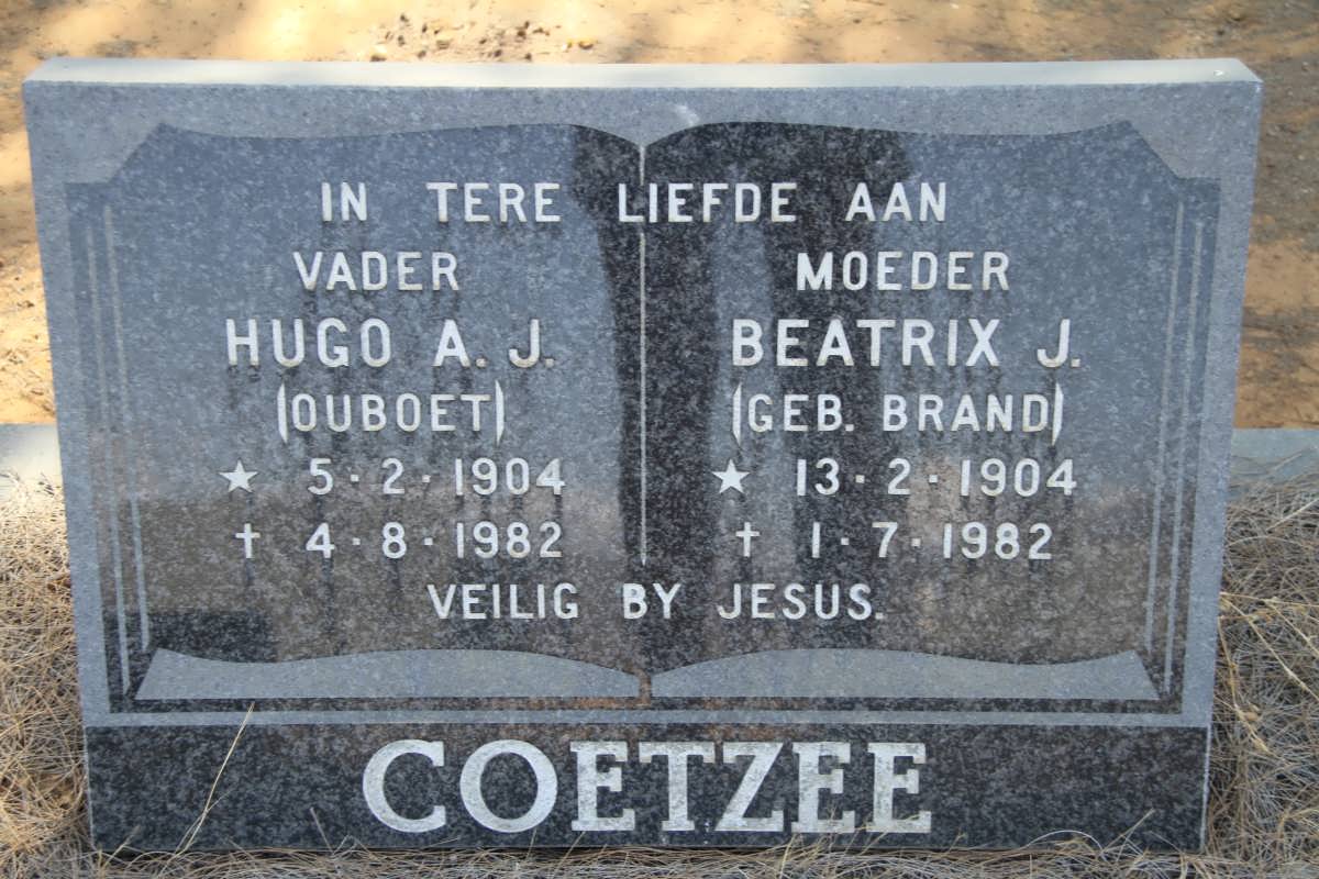 COETZEE Hugo A.J. 1904-1982 & Beatrix J. BRAND 1904-1982