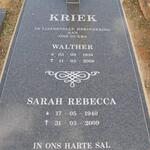 KRIEK Walther 1934-2008 & Sarah Rebecca 1940-2009
