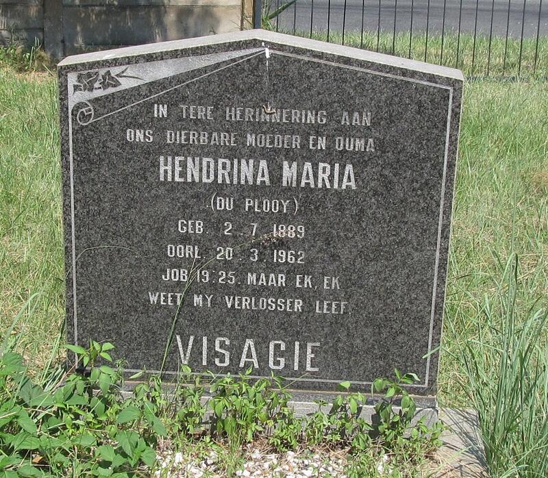 VISAGIE Hendrina Maria nee DU PLOOY 1889-1962