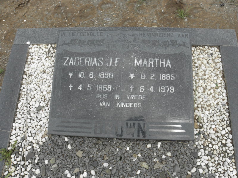 BROWN Zagerias J.F. 1890-1969 & Martha 1885-1979